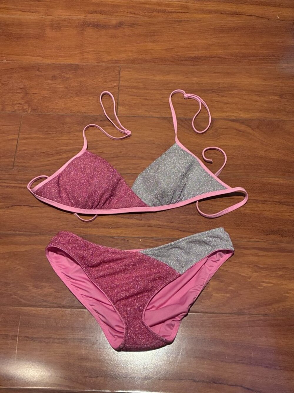Calzedonia Pink & Silver Glitter Bikini Set M